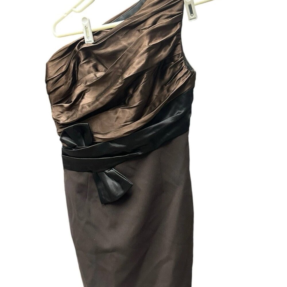 Chocolate Brown Cocktail Party Prom Homecoming Dress Bow Silky  One Shoulder